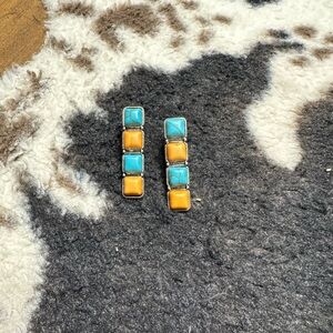 Faux Turquoise and Orange Spiny Earrings.